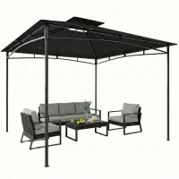 Outsunny 10' x 10' Gazebo, Soft Top Outdoor Gazebo with 2-Tier Roof, Metal Frame, Black(m-2)