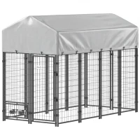 PawHut 8' x 4' x 6' Outdoor Dog Kennel, Dog Kennel Outside Run with 360° Rotating Bowls, Waterproof & UV Resistant Cover(m-1)