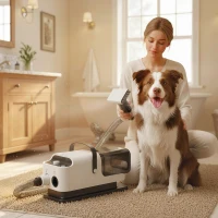 PawHut 5 in 1 Dog Grooming Vacuum & Dryer w/ Clipper, 50dB Low Noise, Adjustable Speed & Temp, 1.8L Canister(m-10)