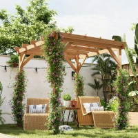 Outsunny 6.6' x 6.6' Wood Pergola, Outdoor Gazebo Grape Trellis with Stable Structure for Climbing Plant Support, Dark Brown(m-1)