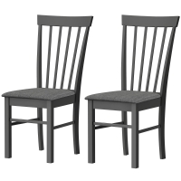 HOMCOM Wooden Dining Chairs Set of 2, Farmhouse Upholstered Kitchen Chairs with Rubber Wood Frame, Black and Gray
