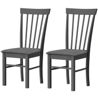 HOMCOM Wooden Dining Chairs Set of 2, Farmhouse Upholstered Kitchen Chairs with Rubber Wood Frame, Black and Gray(m-1)