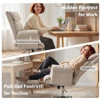 HOMCOM High Back Office Chair, Reclining Desk Chair with Footrest, High Resilience Foam, Rolling Wheels, Light Taupe Gray(m-8)