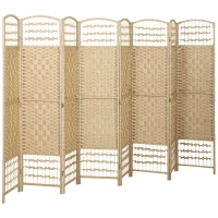 HOMCOM 8 Panel Folding Room Divider Portable Privacy Screen Wave Fiber Room Partition for Home Office Natural(m-11)