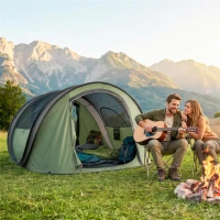 Outsunny Family Tent  Pop-Up Camping Tent with 2 Doors 2 Windows for 4-5 Person Waterproof Green(m-8)