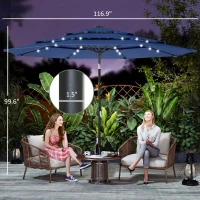 Outsunny 9.7 ft Outdoor Patio Umbrella with Solar LED Lights, 3 Tier Outdoor Table Umbrella with Tilt, Crank, Navy Blue(m-3)