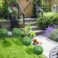 HOMCOM Artificial Boxwood Trees w/ Ground Stake, Set of 2 Ball Shaped Topiary Trees for Home Office & Living Room, UV Resistant(m-8)