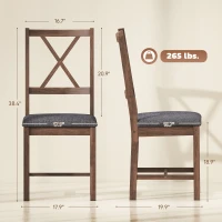 HOMCOM Set of 4 Dining Chairs, Upholstered X-Back Dining Room Chairs with Rubberwood Legs and Padded Seat for Kitchen, Gray(m-3)