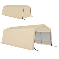 Outsunny 11' x 20' Portable Garage, Heavy Duty Carport Canopy with Ventilation Windows and Large Roll-up Door, Khaki(m-11)