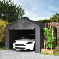 Outsunny 10' x 15' Metal Carport, Heavy Duty Garage Car Canopy with Galvanized Metal Roof and Removable Sidewalls, Dark Gray(m-10)