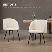 HOMCOM Dining Chairs Set of 2, Sherpa Fleece Upholstered Kitchen Chairs with Backrest and Steel Legs, Cream White(m-4)