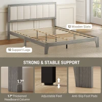 HOMCOM Queen Bed Frame with Headboard Queen Platform Bed Frame with Wooden Slats No Box Spring Needed Easy Assembly Gray(m-6)