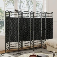 HOMCOM 8 Panel Folding Room Divider Portable Privacy Screen Wave Fiber Room Partition for Home Office Black(m-10)