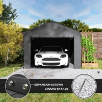 Outsunny 12' x 20' Metal Carport, Heavy Duty Garage Car Canopy with Galvanized Metal Roof and Removable Sidewalls, Dark Gray(m-9)