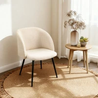 HOMCOM Dining Chairs Set of 2, Sherpa Fleece Upholstered Kitchen Chairs with Backrest and Steel Legs, Cream White(m-10)