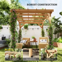 Outsunny 6.6' x 6.6' Wood Pergola, Outdoor Gazebo Grape Trellis with Stable Structure for Climbing Plant Support, Dark Brown(m-6)