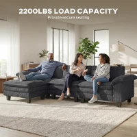 HOMCOM Sectional Sofa, L Shaped Couch with Deep Seat, Movable Ottoman and Pillow-top Armrests, Dark Grey(m-6)