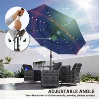 Outsunny 9.7 ft Outdoor Patio Umbrella with Solar LED Lights, 3 Tier Outdoor Table Umbrella with Tilt, Crank, Navy Blue(m-8)