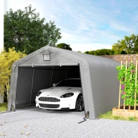 Outsunny 12' x 20' Portable Garage, Heavy Duty Carport Canopy with Ventilation Windows and Large Roll-up Door, Light Grey(m-8)