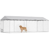 PawHut Dog Kennel Outdoor Dog Run Waterproof UV-Resist Cover Lockable Door Adjustable Bowls 20 x 7.5 x 6.5ft(m-11)