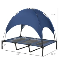 PawHut 48" x 36" Elevated Portable Dog Cot Cooling Pet Bed with UV Protection Canopy Shade, Dark Blue(m-3)