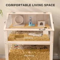 PawHut Wooden Hamster Cage with Detachable Lower Floor, Storage Shelf, Hut, Seesaw, Exercise Wheel, Ramps for Dwarf(m-4)
