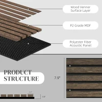 HOMCOM 95" x 8" Wood Panels for Wall, 4 Pack Acoustic Panels, Sound Absorbing Slat Wall For Interior Wall Decor, Home, Walnut(m-5)