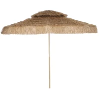 Outsunny 10 ft. Hula Thatched Tiki Patio Outdoor Umbrella with 8 Ribs, UPF30+, for Garden, Backyard, Deck, Pool, Natural(m-2)