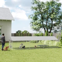 PawHut Dog Kennel Outdoor Dog Run Waterproof UV-Resist Cover Lockable Door Adjustable Bowls 20 x 7.5 x 5ft(m-2)