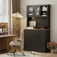 HOMCOM Freestanding Kitchen Cabinet, 71" Tall Pantry Cabinet, Modern Hutch with Wide Countertop, Adjustable Shelves, Black(m-8)