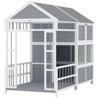 PawHut 79"L Large Dog House Outdoor, Wooden Dog Kennel with Porch, Storage Cabinet,Weatherproof Roof, Windows(m-1)