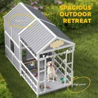 PawHut 79"L Large Dog House Outdoor, Wooden Dog Kennel with Porch, Storage Cabinet,Weatherproof Roof, Windows(m-4)