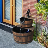 Outsunny 2-Tier Wooden Barrel Water Fountain with Electric Pump Cascading Feature Outdoor Indoor Decoration(m-8)