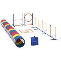 PawHut Dog Agility Training Equipment, 12-Piece Dog Obstacle Course with Adjustable Hurdle & Ring, 4 Tunnels, Weave Poles(m-11)