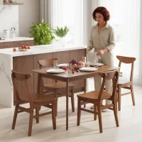 HOMCOM 5-Piece Solid Wood Dining Room Set for 4, Farmhouse Dinette Table Set with 4 Chairs for Small Space, Dining Room, Walnut(m-9)