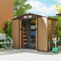 Outsunny 7' x 4' Outdoor Storage Shed, Garden Tool House w/ Foundation Kit Vents & Sliding Doors for Backyard Patio, Brown(m-2)