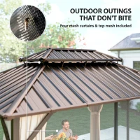 Outsunny 10' x 14' Hardtop Gazebo with Double Galvanized Steel Roof Canopy, Aluminum Frame Permanent Gazebo, Brown(m-7)