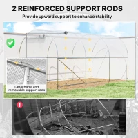 Outsunny Hoop House Greenhouse, Walk-in Tunnel Greenhouse with 2 Support Rods, Zippered Roll-up Mesh Door, 14.6'x6.5'x6.6', White(m-4)