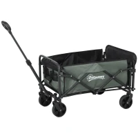 Outsunny Wagon Cart Foldable, Collapsible Wagon Cart with Removable Liner, Handle, Wheels, 72L & 198 LBS Capacity, Green(m-2)