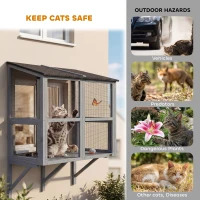 PawHut Catio Outdoor Cat Enclosure Wall-Mounted 2-Level Outdoor Cat House with Waterproof Roof 51.2" Grey(m-6)