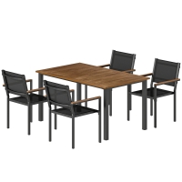 Outsunny Outdoor Dining Set for 4, Patio Table and Chairs Set with 59" Rectangle Acacia Wood Table and 352 LBS Stackable Chairs