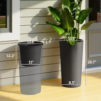 Outsunny 29 Inch Outdoor Planter, Set of 2 Plastic Flower Pots, Weather and UV Resistant Stackable Large Planters, Black(m-3)