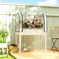 Outsunny Raised Garden Bed with Flip-Up Greenhouse Cover, Metal Elevated Garden Bed with Legs and Drainage Hole, White(m-2)