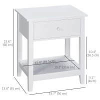 HOMCOM Modern Style Nightstand, Small End Table with Drawer and Storage Shelf for Bedroom, Living Room, White(m-3)