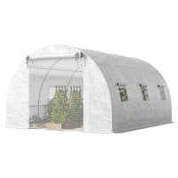 Outsunny Walk-in Tunnel Greenhouse, Plant Hot House w/ Support Rods, Roll-up Mesh Door, Mesh Windows, 13'x9.8'x6.6', White(m-2)