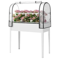 Outsunny Raised Garden Bed with Flip-Up Greenhouse Cover, Metal Elevated Garden Bed with Legs and Drainage Hole, White(m-1)