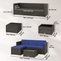 Outsunny 3 Pieces Patio Furniture Set with Cushions, Outdoor PE Rattan Wicker Conversation Corner Sofa Set with Glass Top Table(m-3)