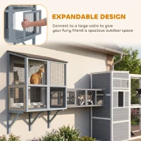 PawHut Catio Outdoor Cat Enclosure Wall-Mounted 2-Level Outdoor Cat House with Waterproof Roof 39.4" Grey(m-7)