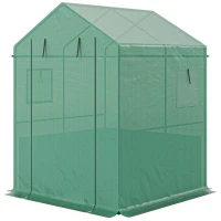Outsunny Greenhouse with Raised Garden Bed, Galvanized Steel Outdoor Greenhouse with Roll Up Door, 56" x 56" x 75", Green(m-1)