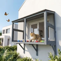 PawHut Catio Outdoor Cat Enclosure Expandable Wooden Cat House with 2 Doors for Window, 39.4"L(m-1)